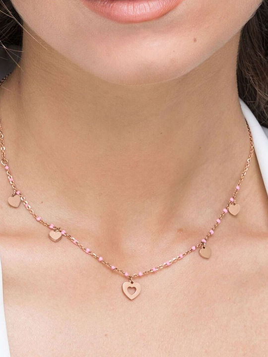 Luca Barra Necklace in Pink Gold Plated Steel Pink