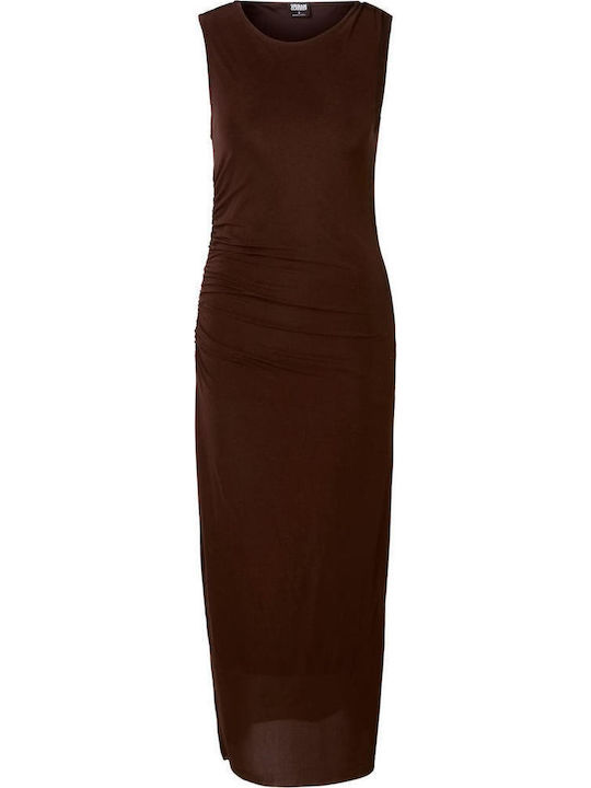 Ladies Midi Evening Dress with Mesh Brown