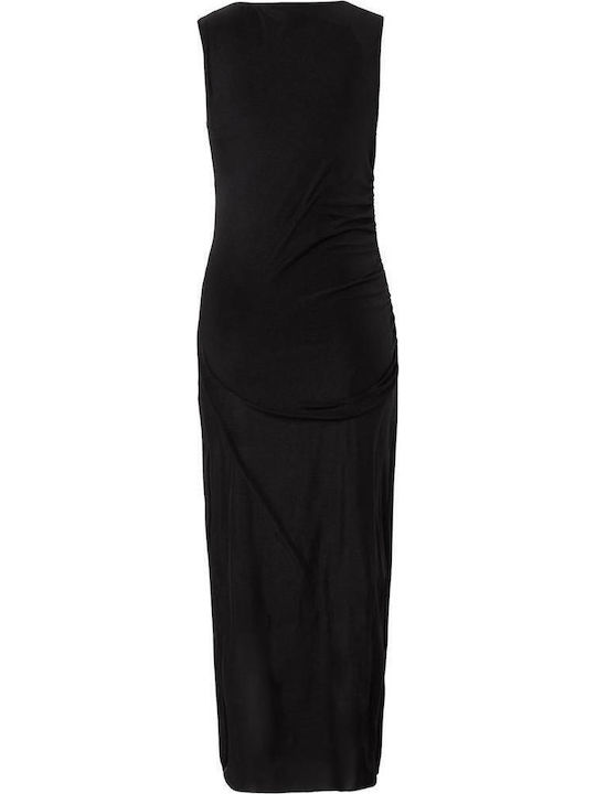 Ladies Καλοκαιρινό Maxi Βραδινό Φόρεμα με Διαφάνεια Black