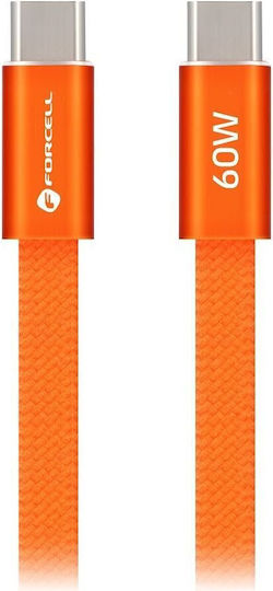 Forcell Flat USB 2.0 Cable USB-C Male - USB-C 60W Orange 1.2m