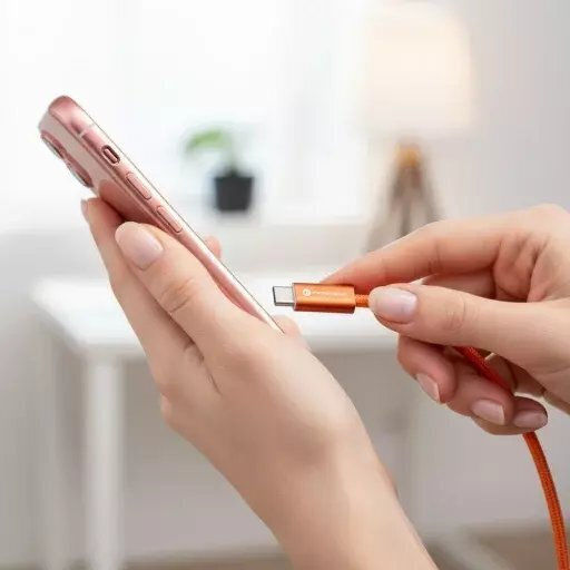 Forcell Flat USB 2.0 Cable USB-C Male - USB-C 100W Orange 1.2m
