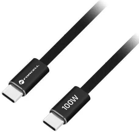 Forcell Flaches USB 2.0 Kabel USB-C männlich - USB-C 100W PD Schwarz 1,2m