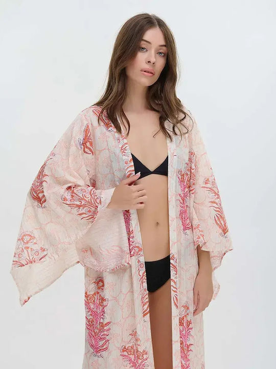 Ble Resort Collection Damenbademode Maxikimono Damenbademode Rosa/Beige
