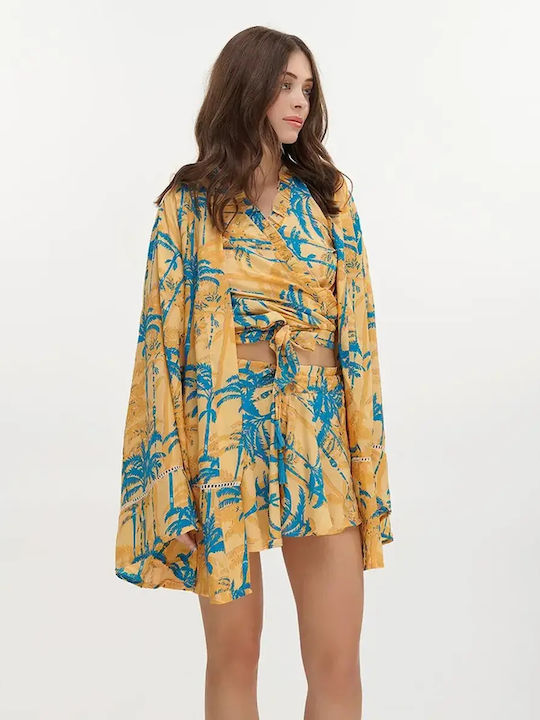 Ble Resort Collection Women's Mini Kimono Beachwear Turquoise/Orange
