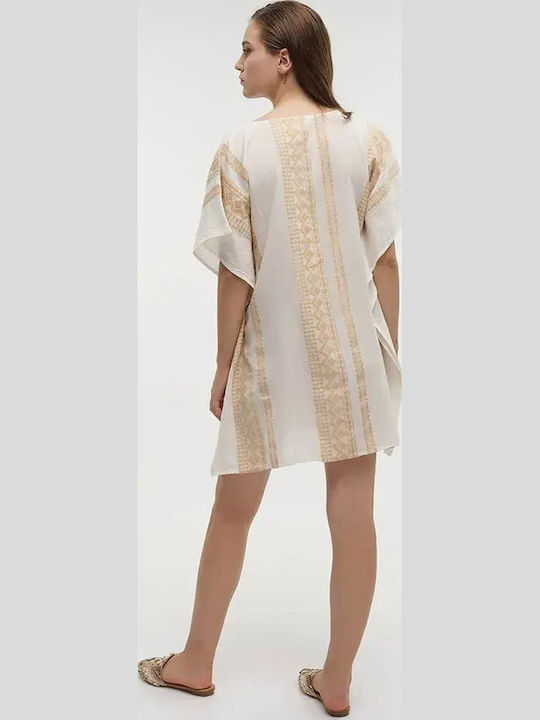 Ble Resort Collection Единичен Размер 100% Кафтан За Плаж Бял/Златист