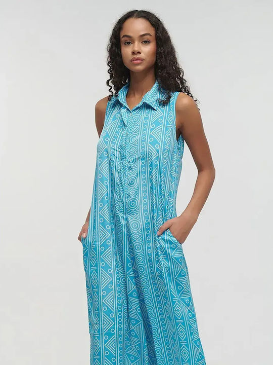 Women Sleeveless One-piece Jumpsuit Turquoise