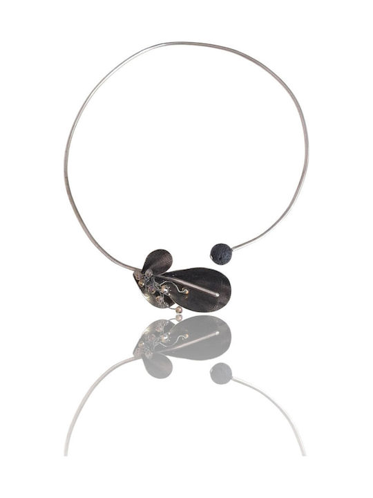 Colier Handmade 23-796 Argintiu Negru Email Argint
