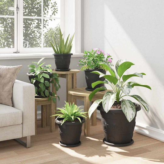 vidaXL Set of 6 Plastic Flower Pots Black 26x21.5cm