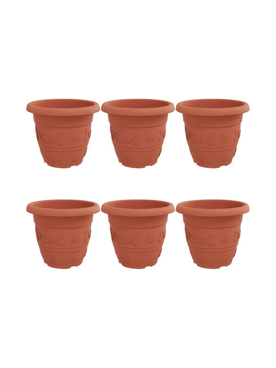 vidaXL Set of 6 Plastic Flower Pots Terracotta