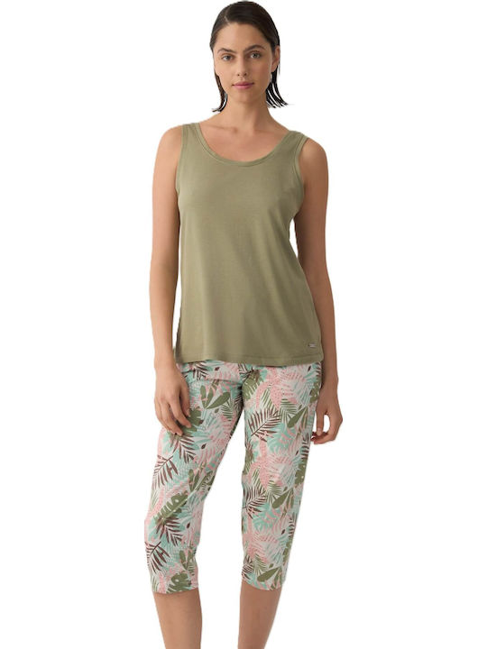 Women's Cotton Sleeveless Khaki Top
