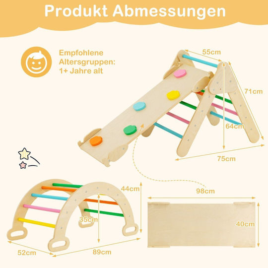 Costway Triunghi de Cățărare Set cu Leagăn Multicolor pentru 1+ Ani
