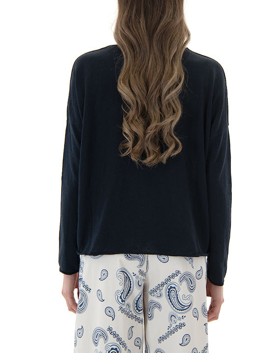 MY T Damen Bluse Baumwoll Langärmelig mit V-Ausschnitt Blau MY T Damen Bluse Baumwoll Langärmelig mit V-Ausschnitt Blau