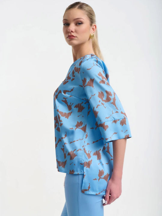 Women's Satin Blouse with 3/4 Sleeve Sky Blue