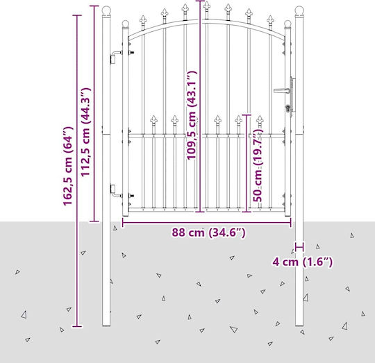 vidaXL Metal Fence Gate with Spears in Gray Color 1.0x1.25m
