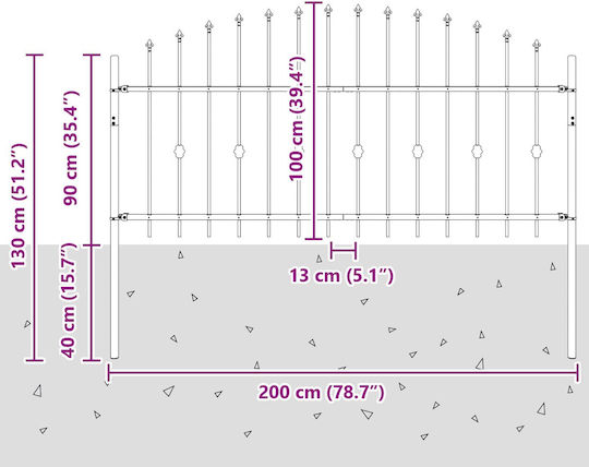 vidaXL Metal Fences with Spears in Black Colour 1.3x2m