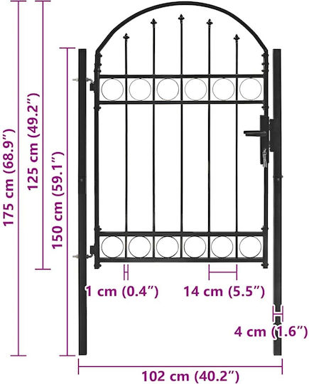 vidaXL Metal Fence Gate with Spears in Black Color 1.25x1.0m