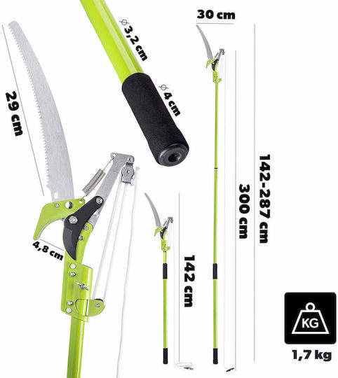 Saw Pruner On Telescopic Handle 142-287cm 29cm Blade Branches