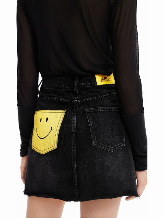 Fustă Mini Talie Înaltă Din Denim Neagră