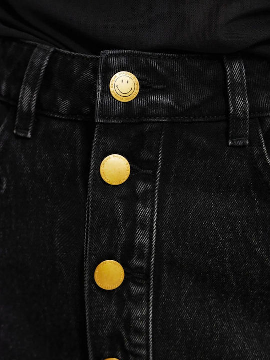 Fustă Mini Talie Înaltă Din Denim Neagră