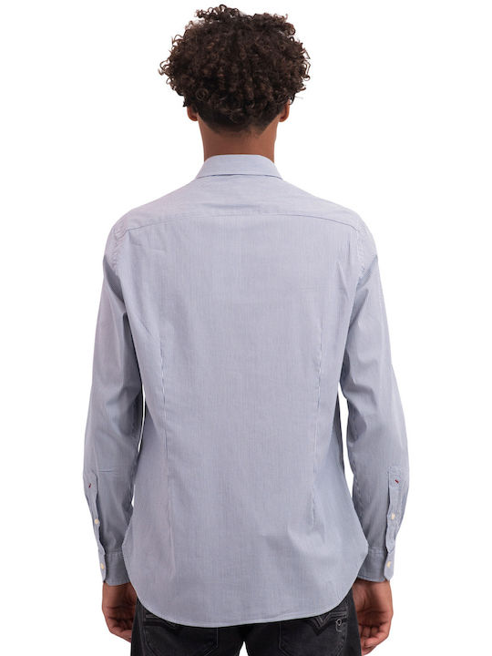 Cămașă cu Mânecă Lungă, Croială Slim White/blue