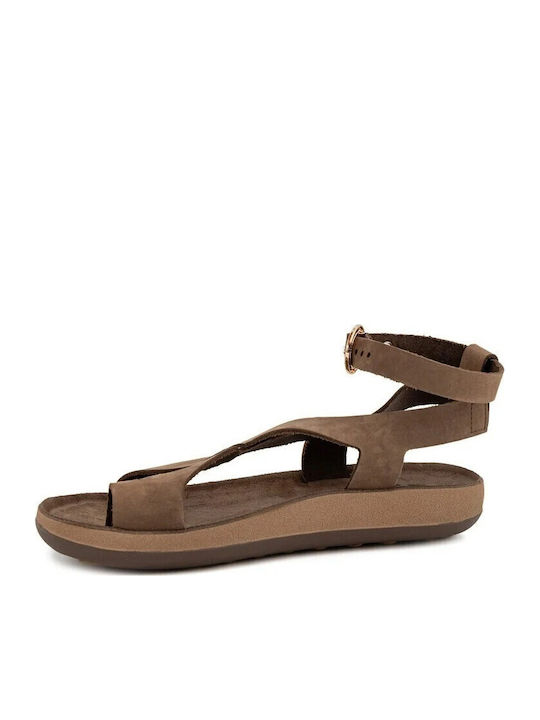 Leder Flache Sandalen für Damen Cacao