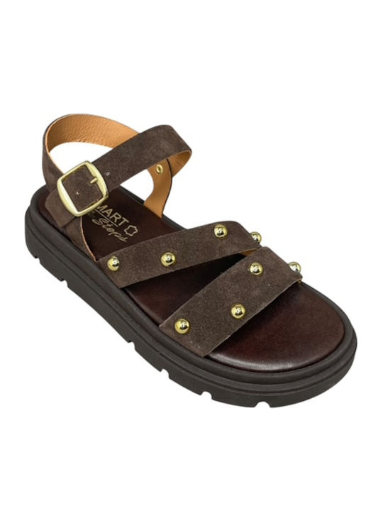 Damen Flatforms Braune Sandalen