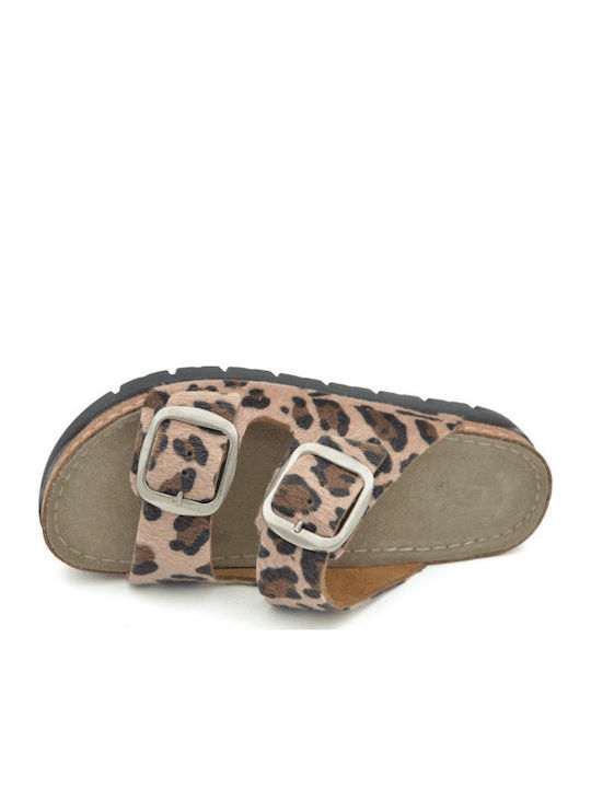 Leather Women's Anatomic Flatform Sandals Beige 617 Leopard