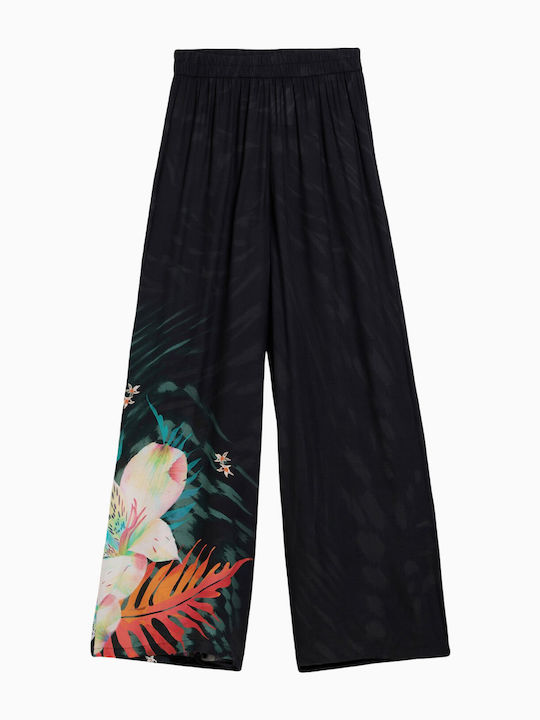 Women's Fabric Trousers Floral Black