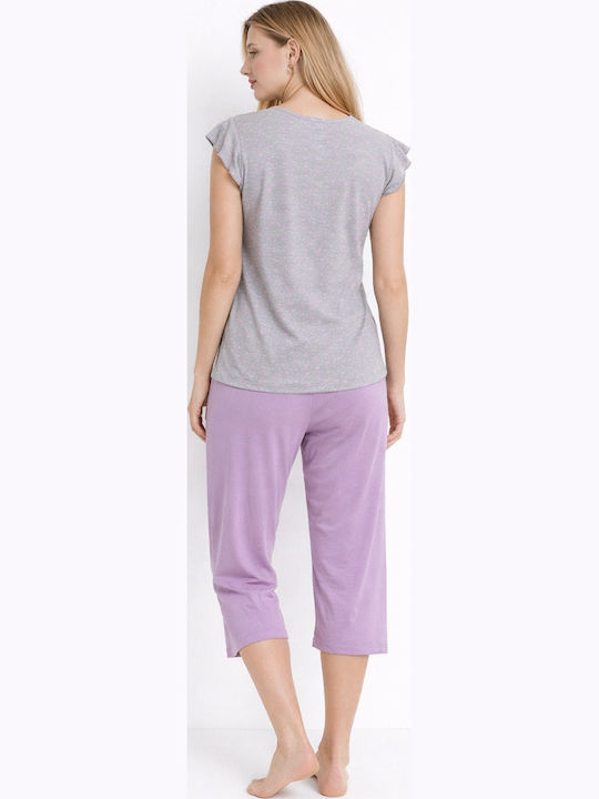 Cherry Sommerliches Damen-Pyjama-Set Baumwolle Grau