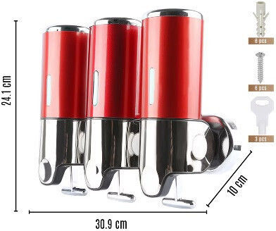 Triple Dispenser Liquid Soap Shower Gel 500ml/section Dark Red