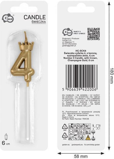 Candle Number 4 Crown Champagne Gold 6 Cm