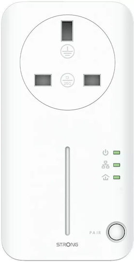 Strong Kit AV600 UK Plug Powerline Dual for Wireless Connection Wi‑Fi 4 with Passthrough Socket and 2 Ethernet Ports