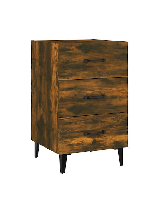 Wooden Bedside Table with Metallic Legs Καπνιστή Δρυς 40x40x66cm
