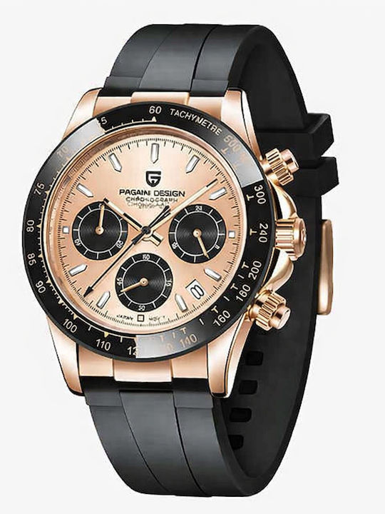 Pagani Design Ceas Barbatesc 40mm Cronograf Cu Baterie Cu Curea Din Cauciuc Negru