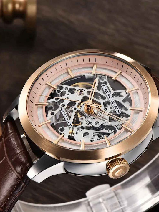 Pagani Design Ceas Barbatesc 43mm Automat cu Curea din Piele Aurie