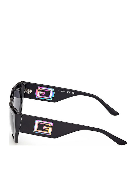Guess Women's Sunglasses with Black Horn-Rimmed Frame and Grey Lens