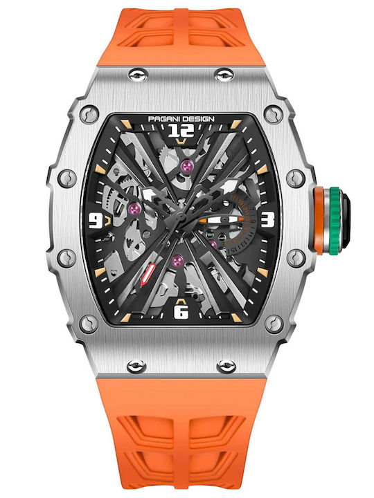 Pagani Design Ceas Barbatesc 42mm Cu Baterie Cu Curea Din Cauciuc Portocaliu