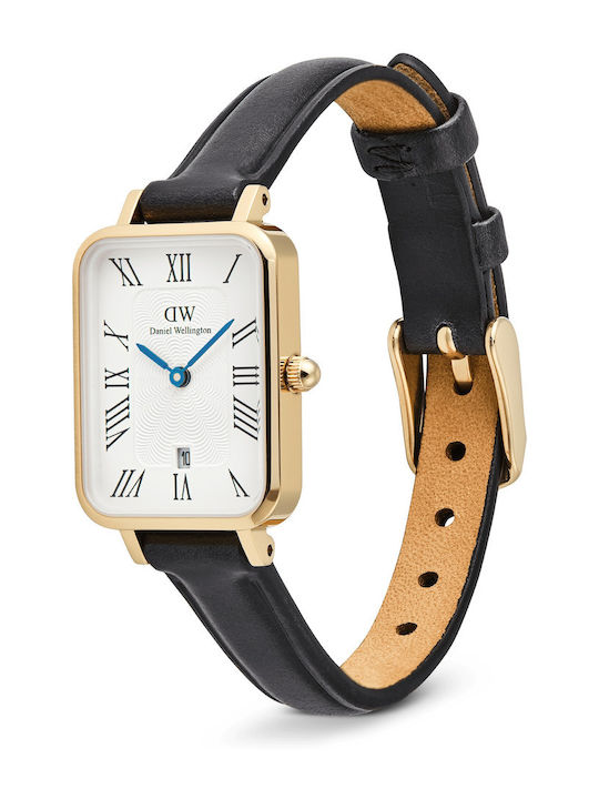 Daniel Wellington Quadro Ceas De Damă Cu Baterie Cu Curea Din Piele Aurie