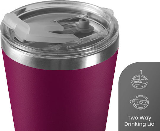 Dozze Ποτήρι Θερμός Ανοξείδωτο / Πλαστικό BPA Free 296ml Ροζ με Καλαμάκι