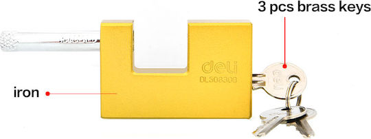 Deli Messing Vorhängeschloss Monoblock mit Schlüssel 80mm Gelb