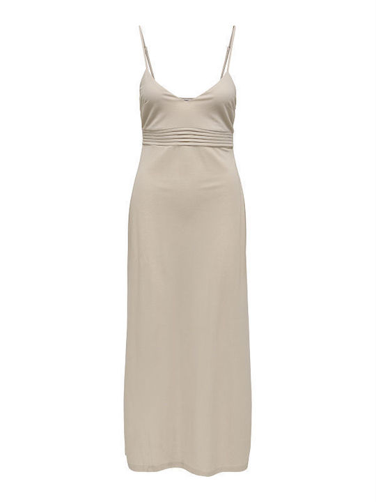 Summer Midi Dress with Tearing Beige
