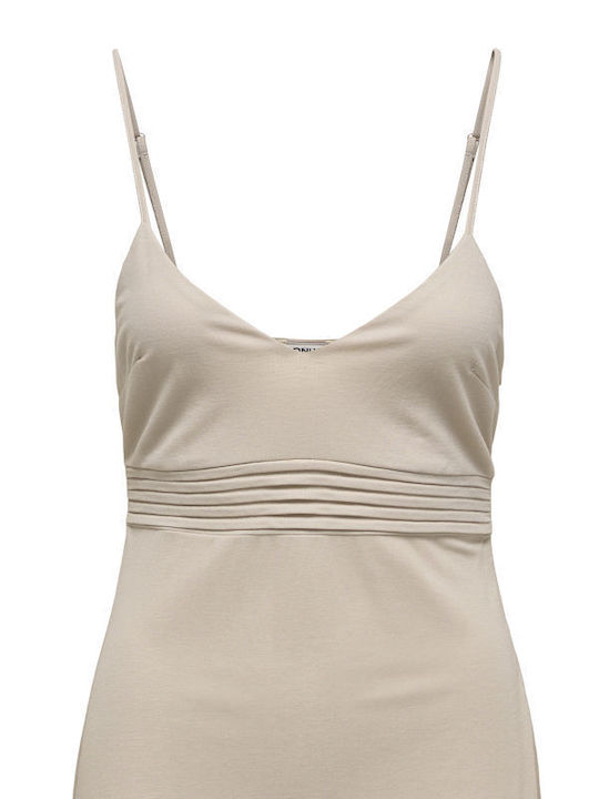 Summer Midi Dress with Tearing Beige