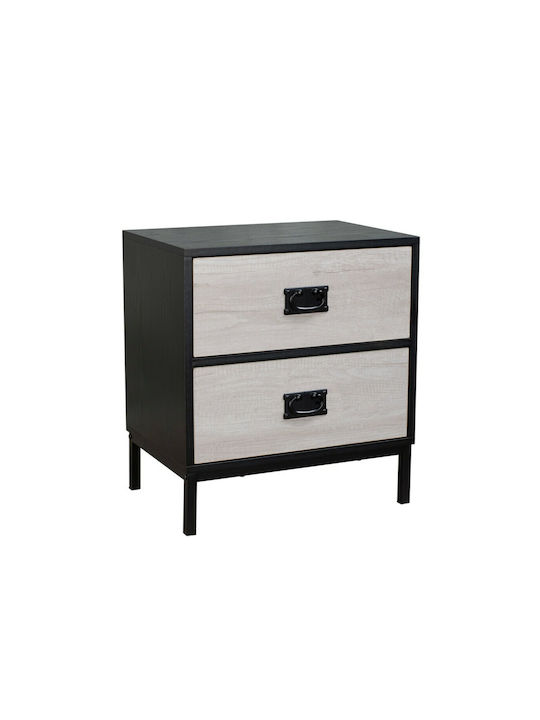 Factory Wooden Bedside Table Μαύρο / Oak 50x35x55cm
