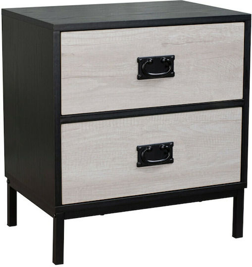 Factory Wooden Black / Oak Bedside Table 50x35x55cm Factory Wooden Black / Oak Bedside Table 50x35x55cm