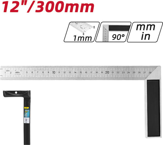 Deli Χάρακας Μεταλλικός 30cm με Λαβή Κίτρινο