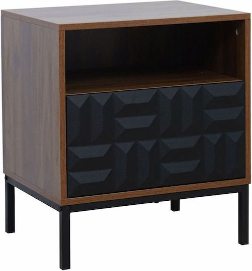 Zuma Wooden Bedside Table with Metal Legs Brown 51.5x40x51.5cm Zuma Wooden Bedside Table with Metal Legs Brown 51.5x40x51.5cm