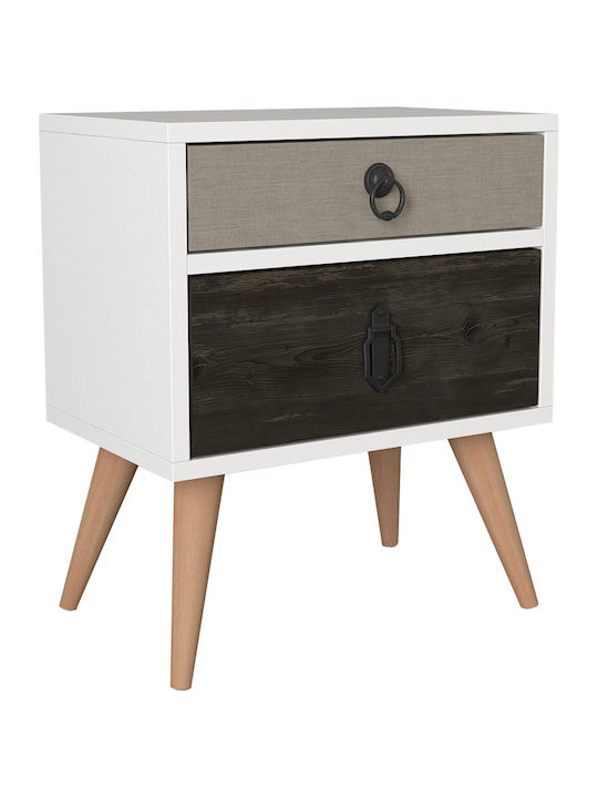Noptieră Kimolos Alb - Natural - Maro 52x30x45cm