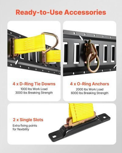 Vevor E-track Tie-down Rail Kit 4 Pack 0.6 M E Track Rails 20 Pcs Includes 2 Ratchet Straps & 4 O-rings & 4 Tie-offs D-ring & 2 Single Slots & 8 End Caps Fit Garages Vans Trailers