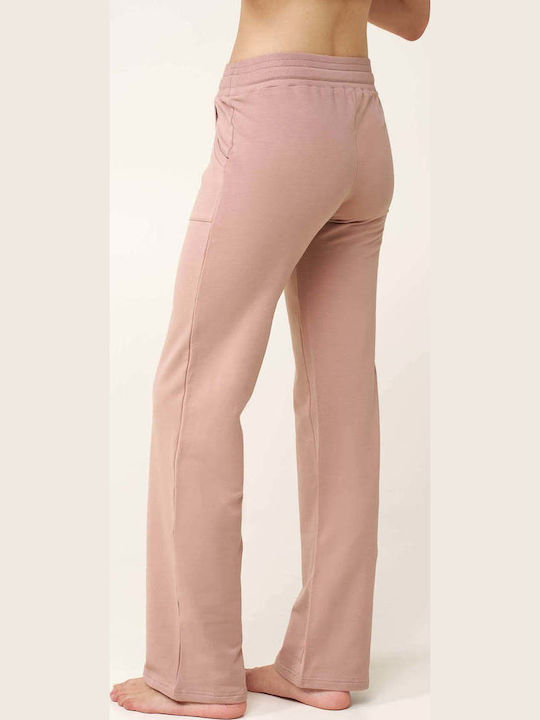 Damen Stoffhose mit Gummiband in Gerader Bein Stil Rosa