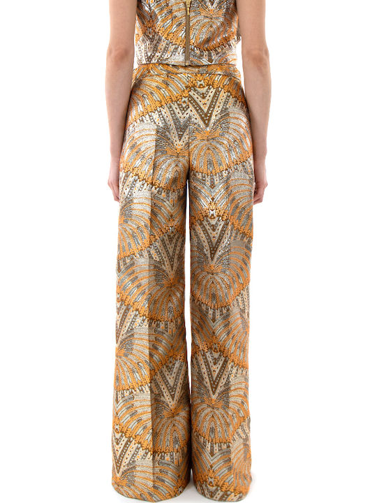 Women's High Rise Pantaloons in Wide Leg Style Brown-Yellow-Gold